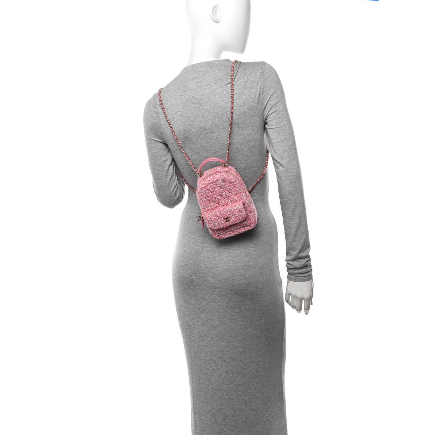 Tweed Quilted CC Mini Classic Backpack Pink