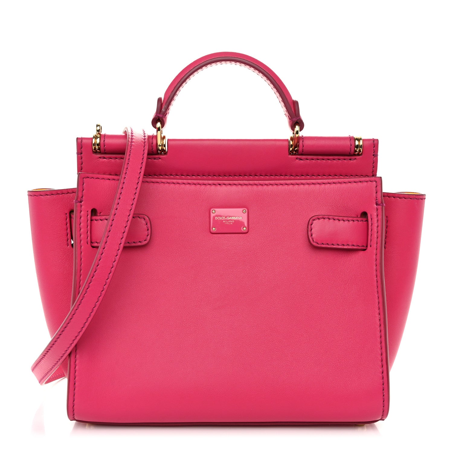 Dolce & Gabbana Calfskin Small Sicily 62 Soft Bag Fuchsia Yellow