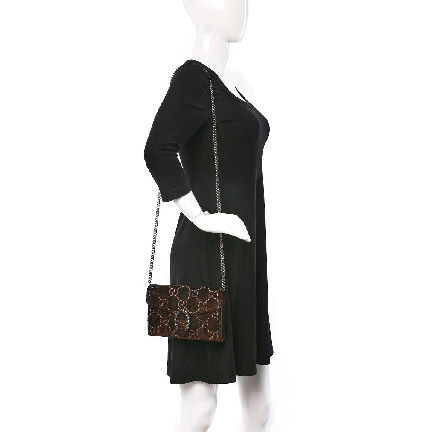 Velvet GG Monogram Mini Dionysus Chain Wallet Brown