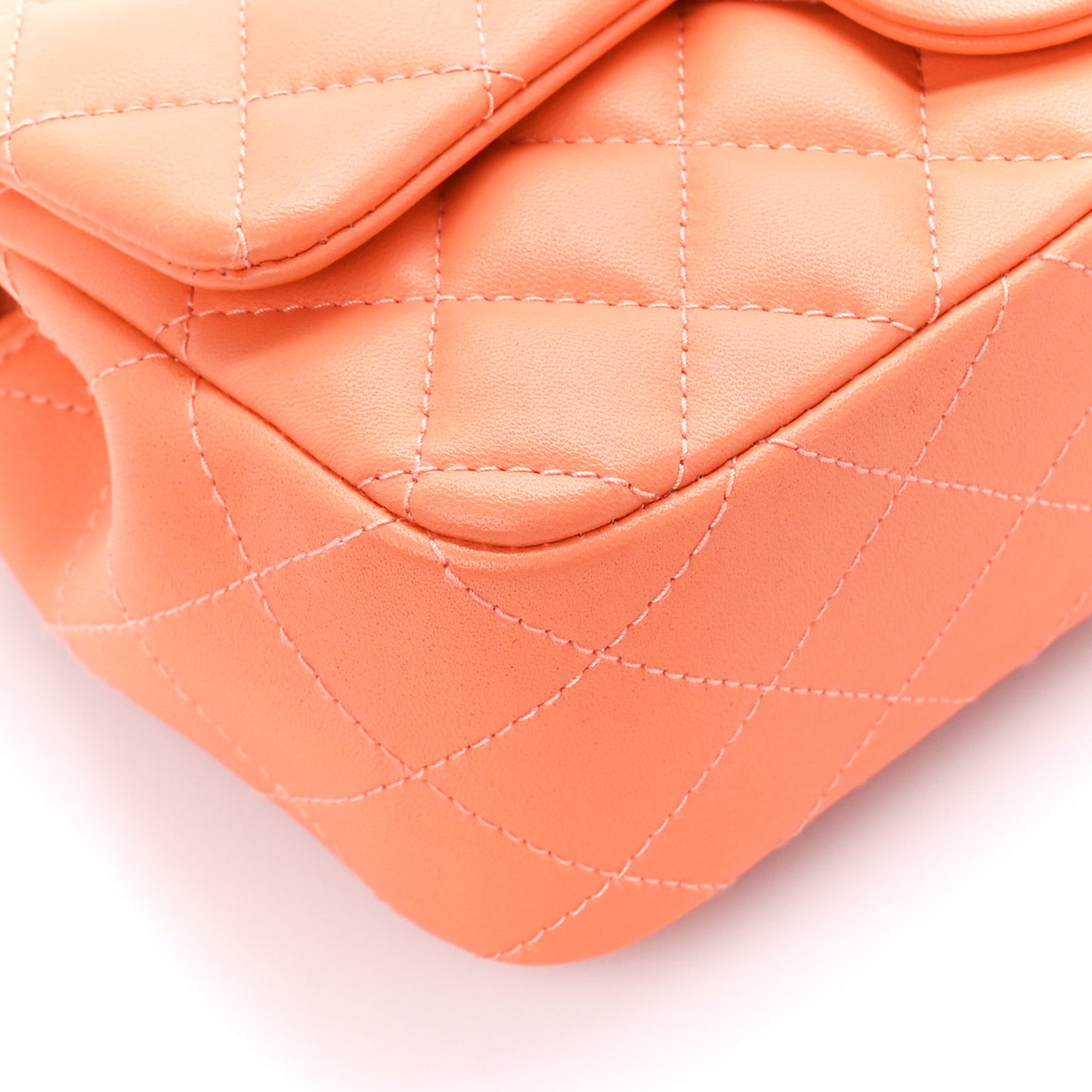 Lambskin Quilted Mini Rectangular Flap Light Orange