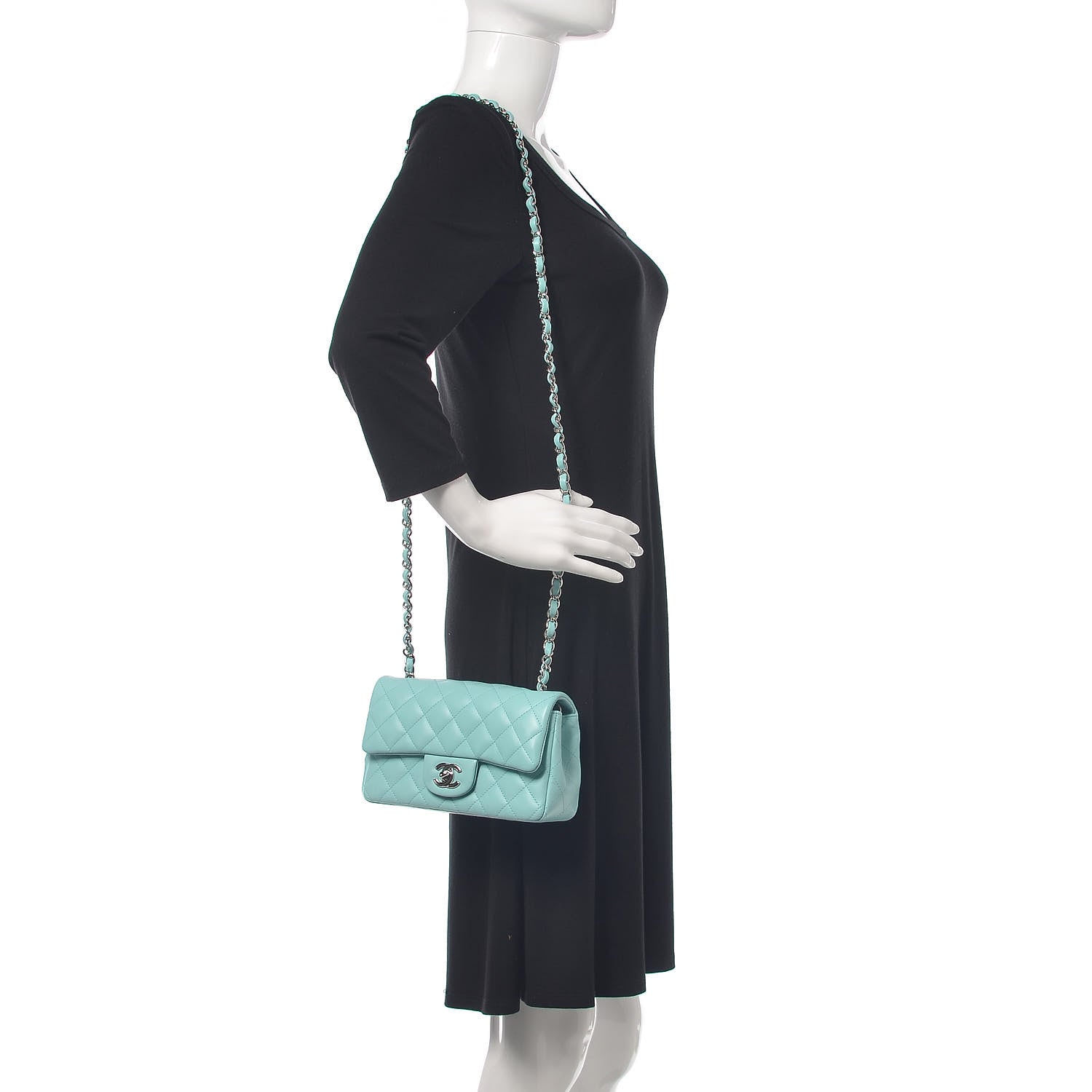 Chanel Lambskin Quilted Mini Rectangular Flap Light Blue 2 of 11