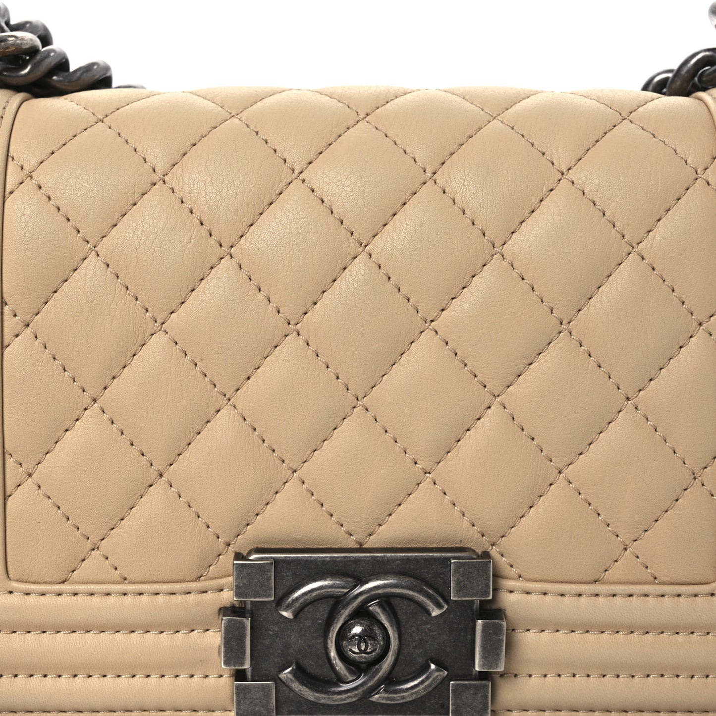 Calfskin Quilted Small Boy Flap Beige