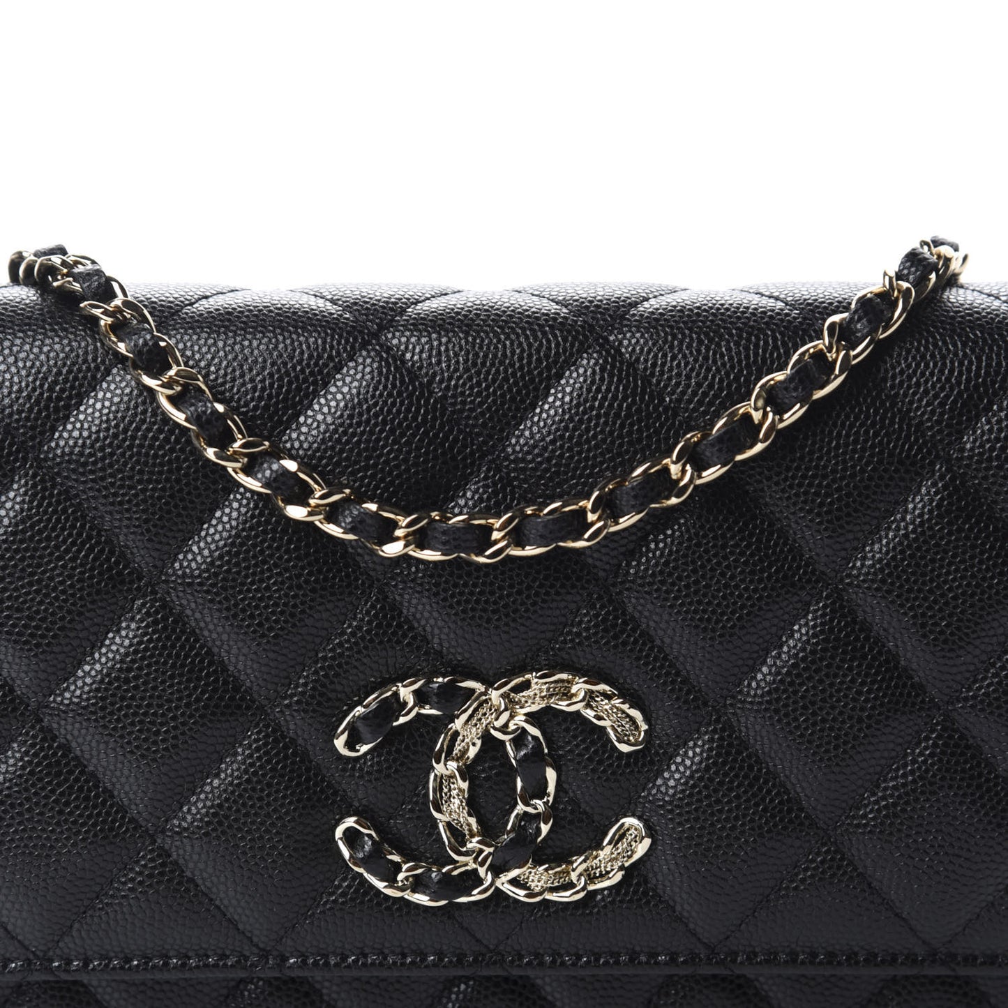 Caviar Quilted French New Wave Chain CC Wallet On Chain WOC Black