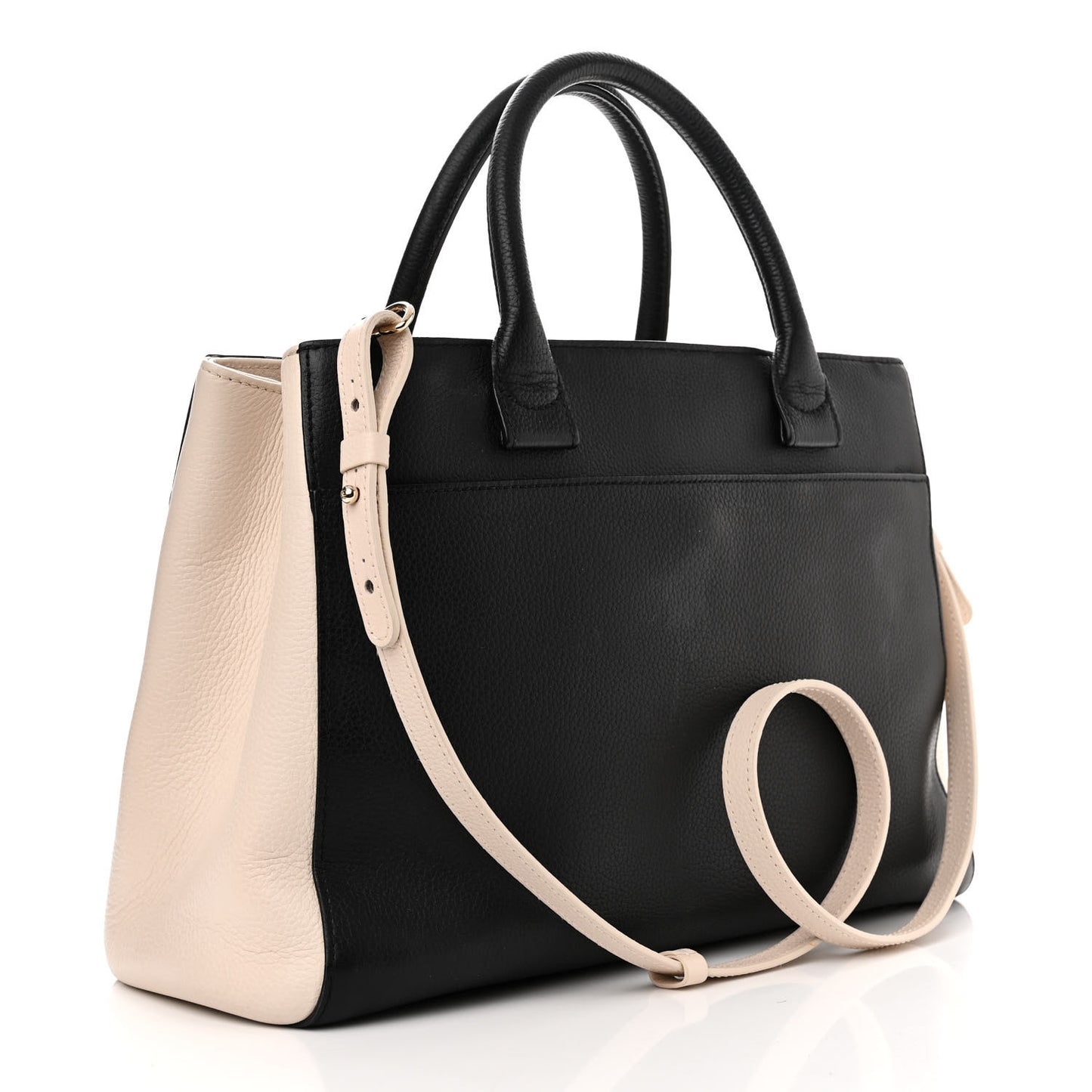 Grained Calfskin Medium Bi-Color Neo Executive Shopper Tote Black Beige Black