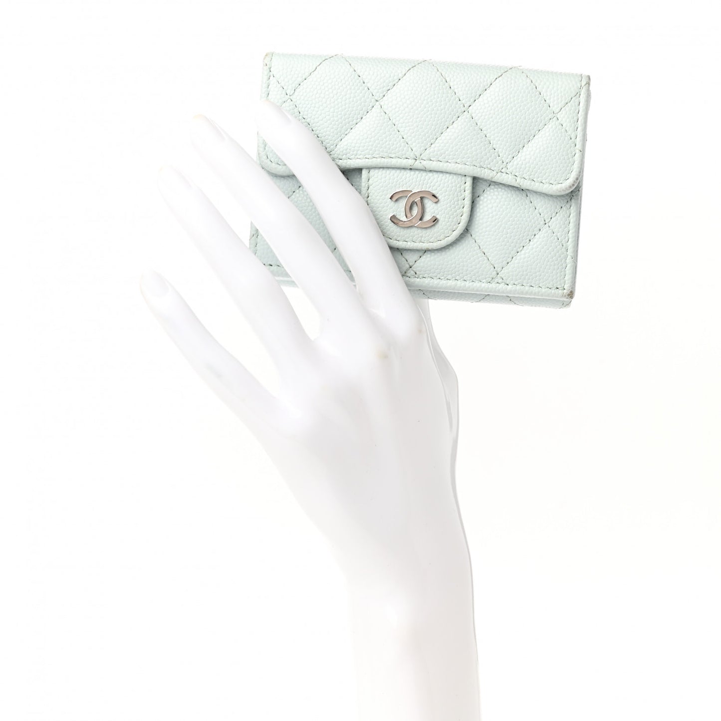 Caviar Quilted Double Flap Wallet Light Blue