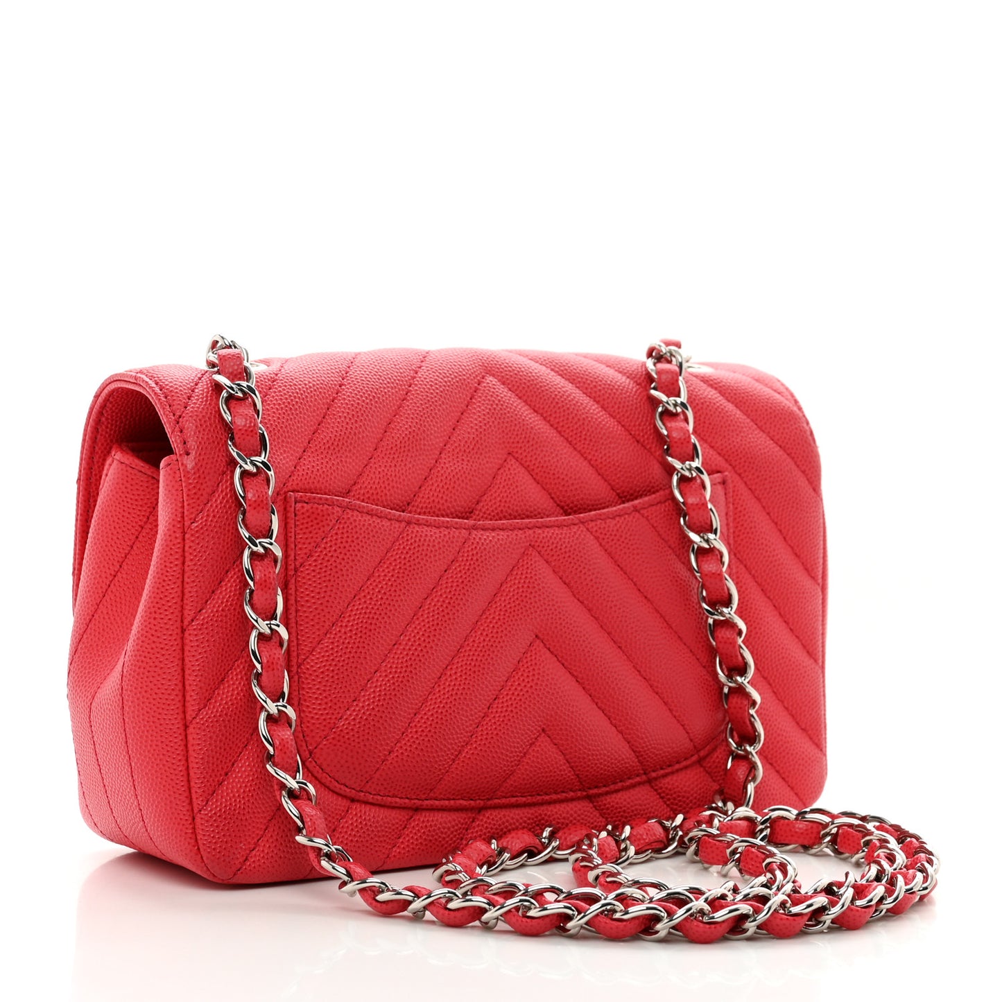 Caviar Chevron Quilted Mini Rectangular Flap Red
