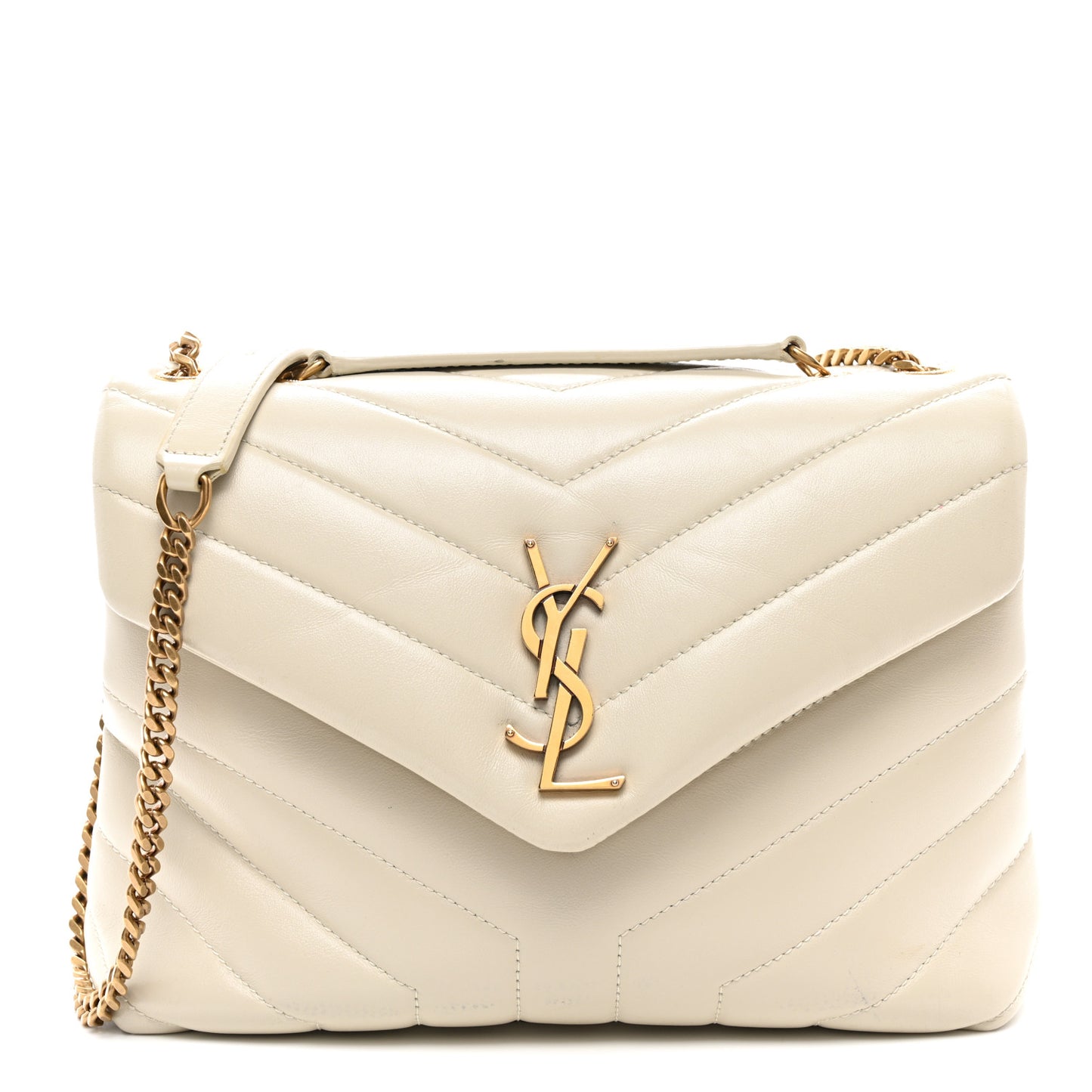 Calfskin Y Quilted Monogram Small Loulou Chain Satchel Crema Soft