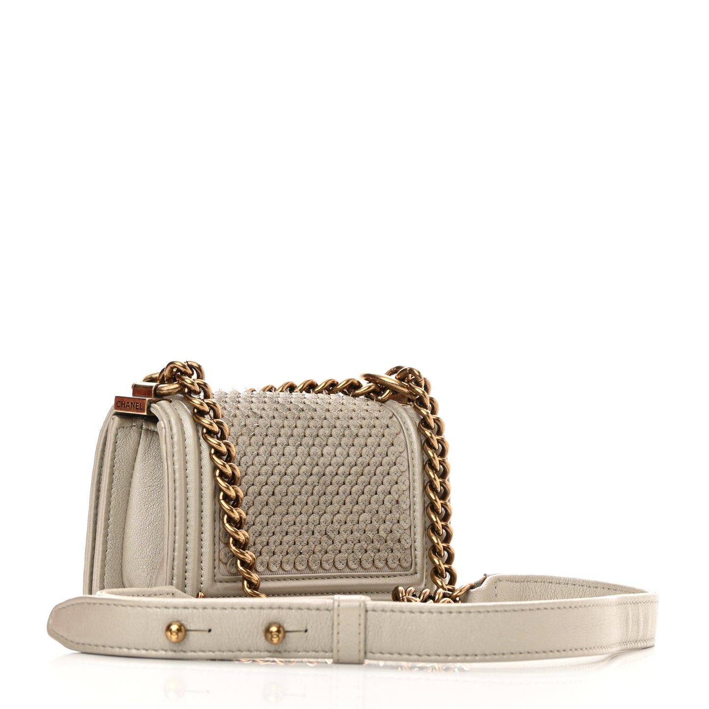 Metallic Lambskin Mini Scaled Boy Flap Gold