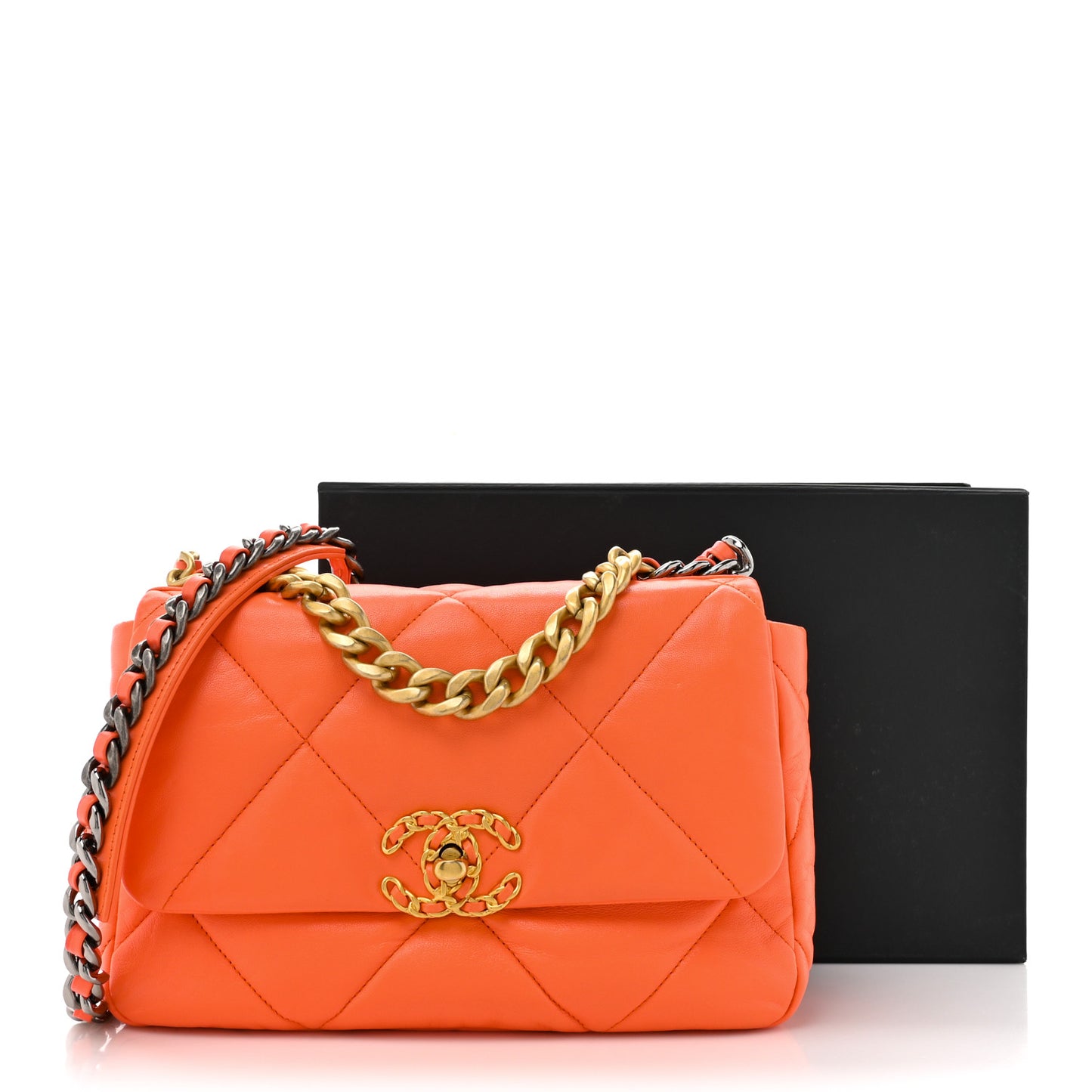 Lambskin Quilted Medium Chanel 19 Flap Orange