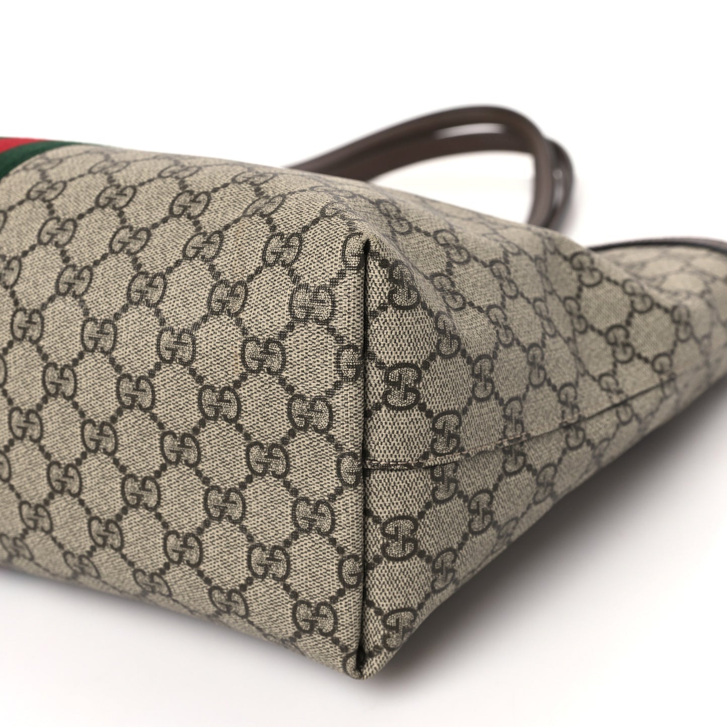 GG Supreme Monogram Textured Calfskin Web Medium Ophidia Shopping Tote Beige Ebony New Acero