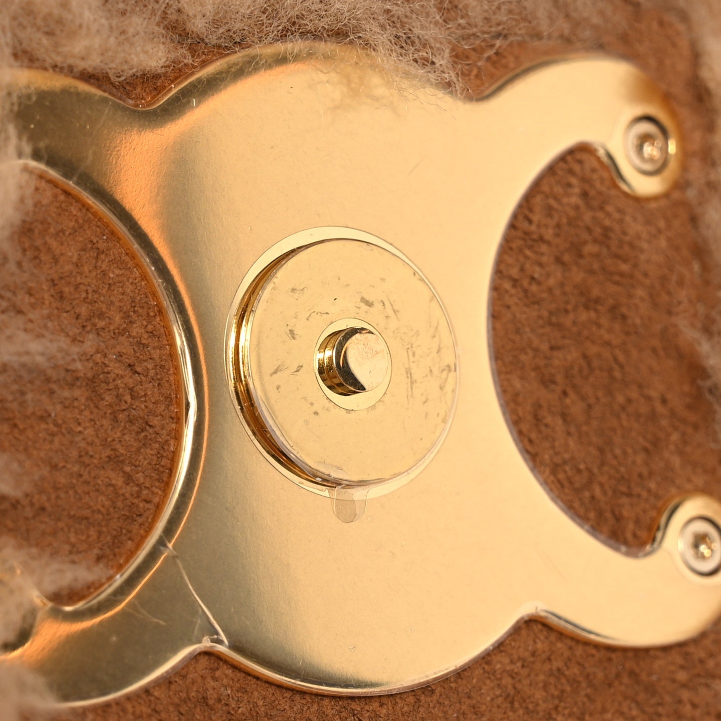 Suede Calfskin Shearling Medium Strap Ava Triomphe Shoulder Bag Tobacco