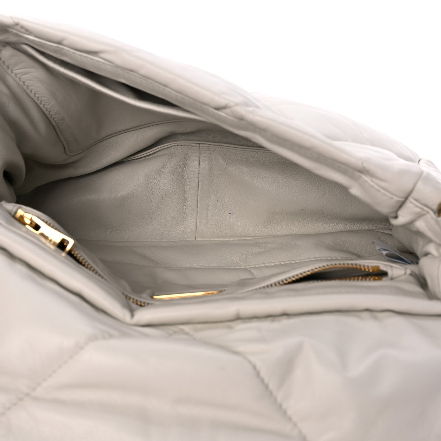 Nappa Soft Padded Logo Embossed Triangle Quilted Shoulder Bag White