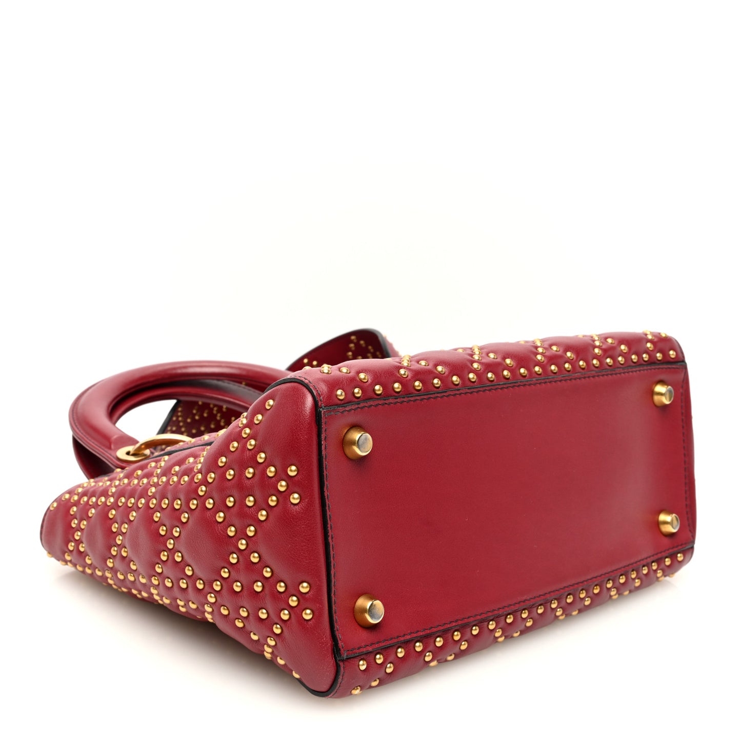 Calfskin Cannage Studded Medium Supple Lady Dior Red