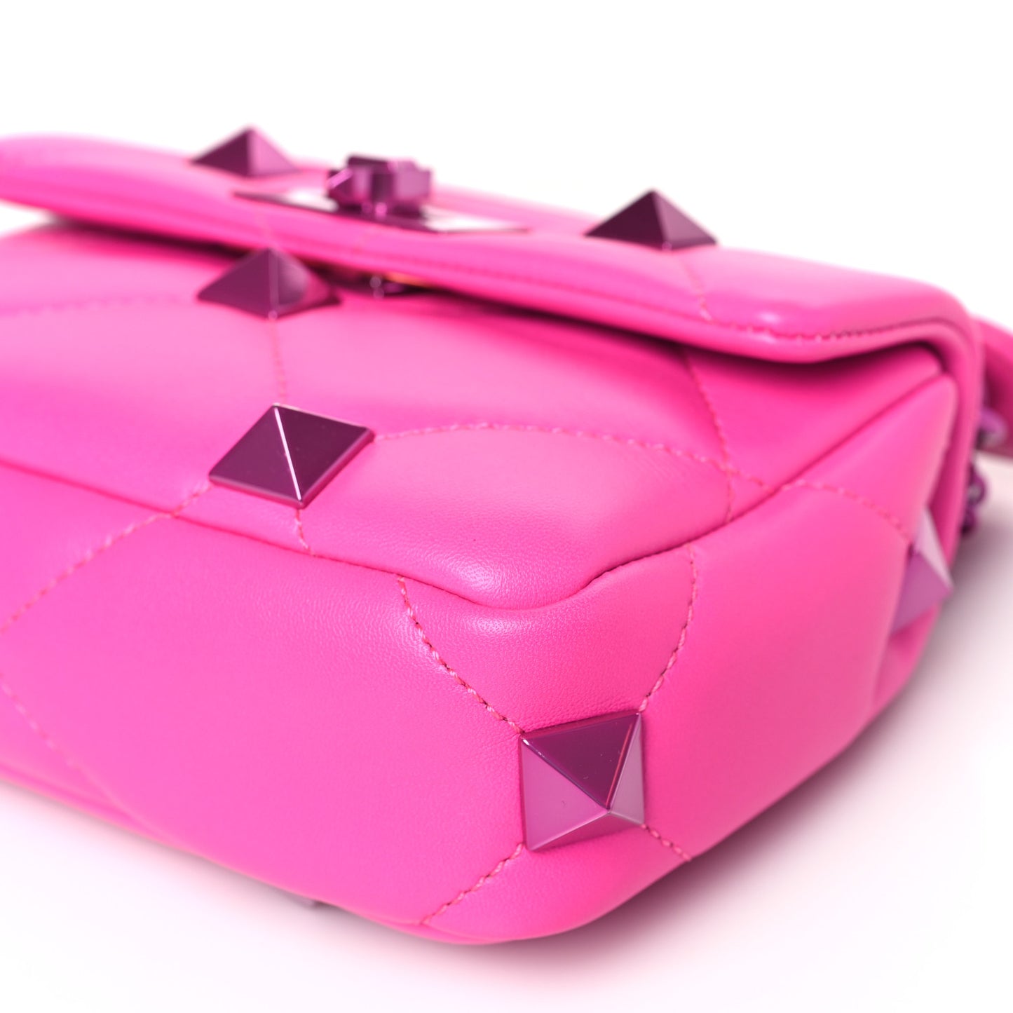 Nappa Lacquer Monochrome Small Roman Stud Shoulder Bag Pink PP