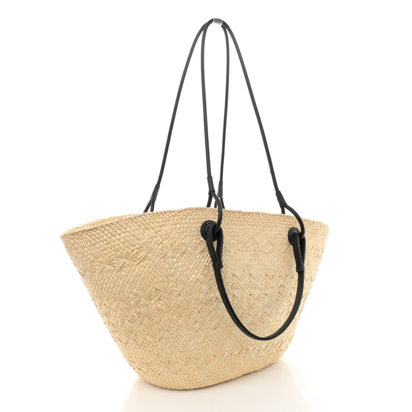 Iraca Palm Calfskin Medium Anagram Basket Bag Natural Black