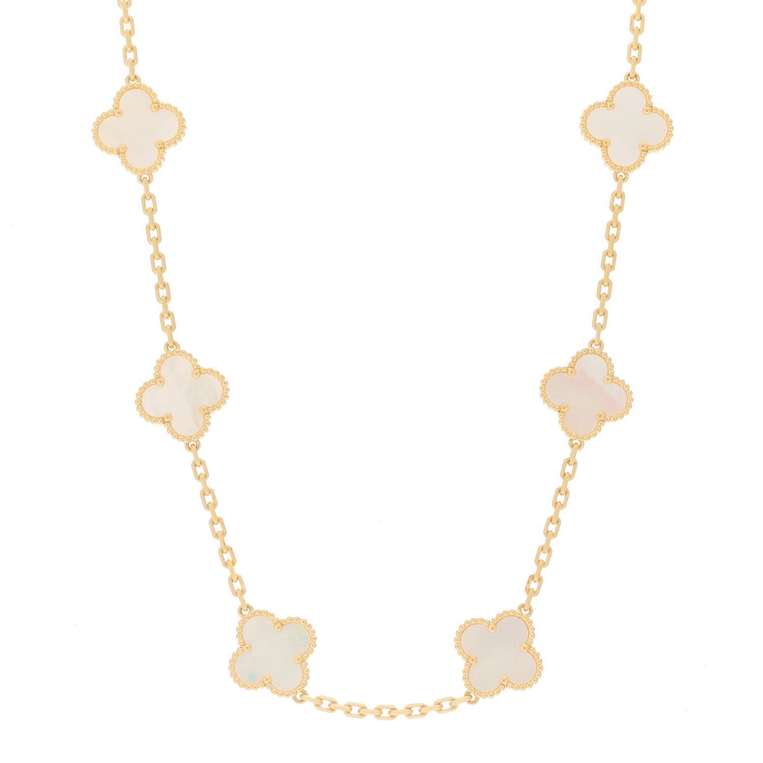 Van Cleef & Arpels 18K Yellow Gold Mother of Pearl 10 Motifs Vintage Alhambra Necklace 1 of 6
