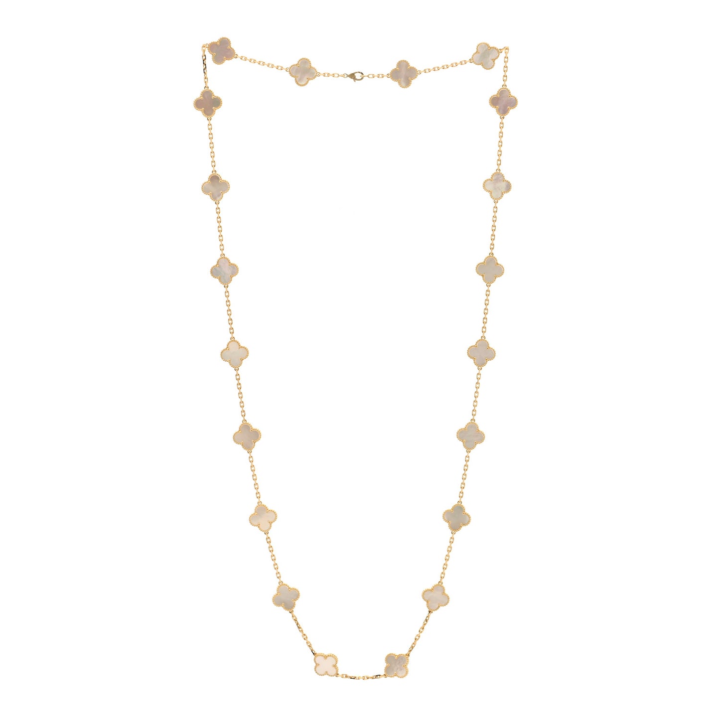 18K Yellow Gold Mother of Pearl 20 Motifs Vintage Alhambra Necklace