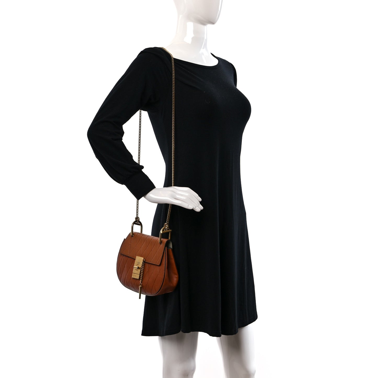Lambskin Diamond Embossed Small Drew Shoulder Bag Caramel