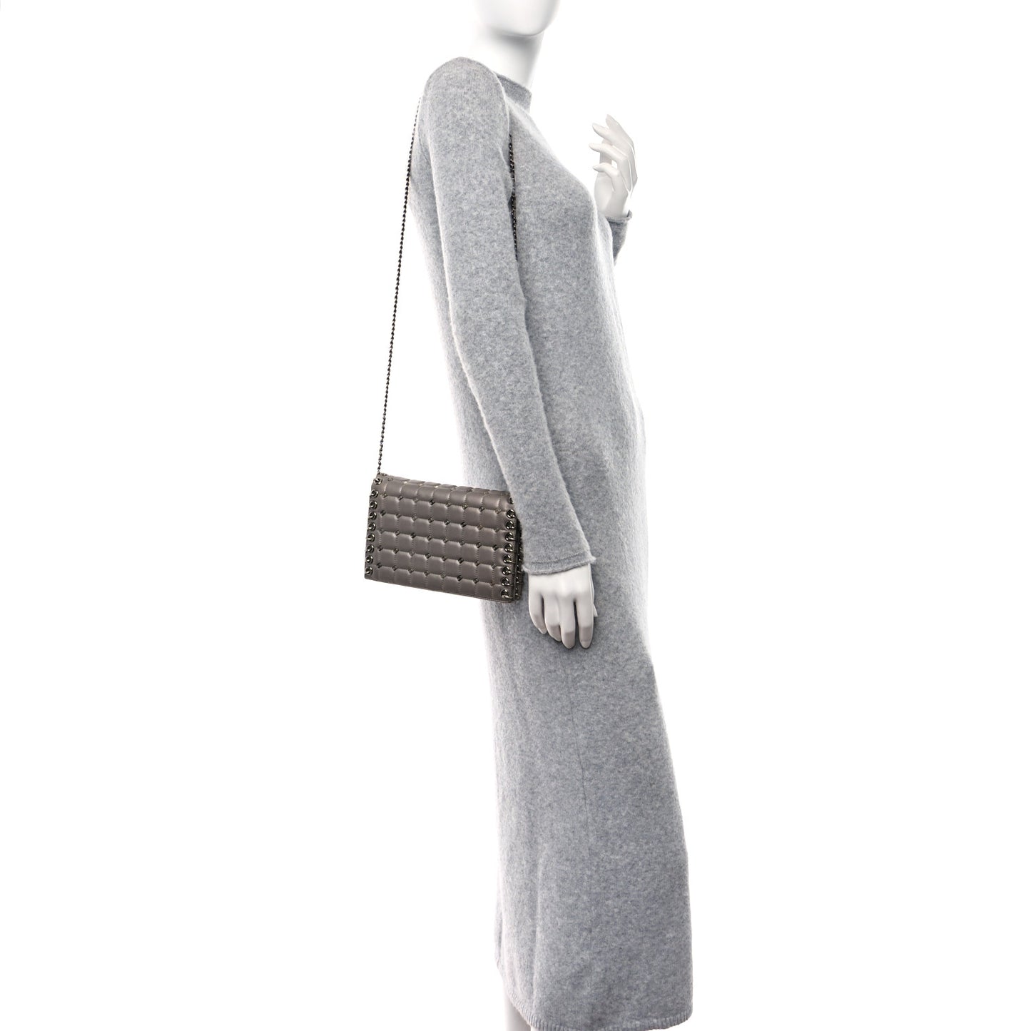 Lambskin Chocolate Bar Piercing CC Studded Small Chain Flap Bag Grey
