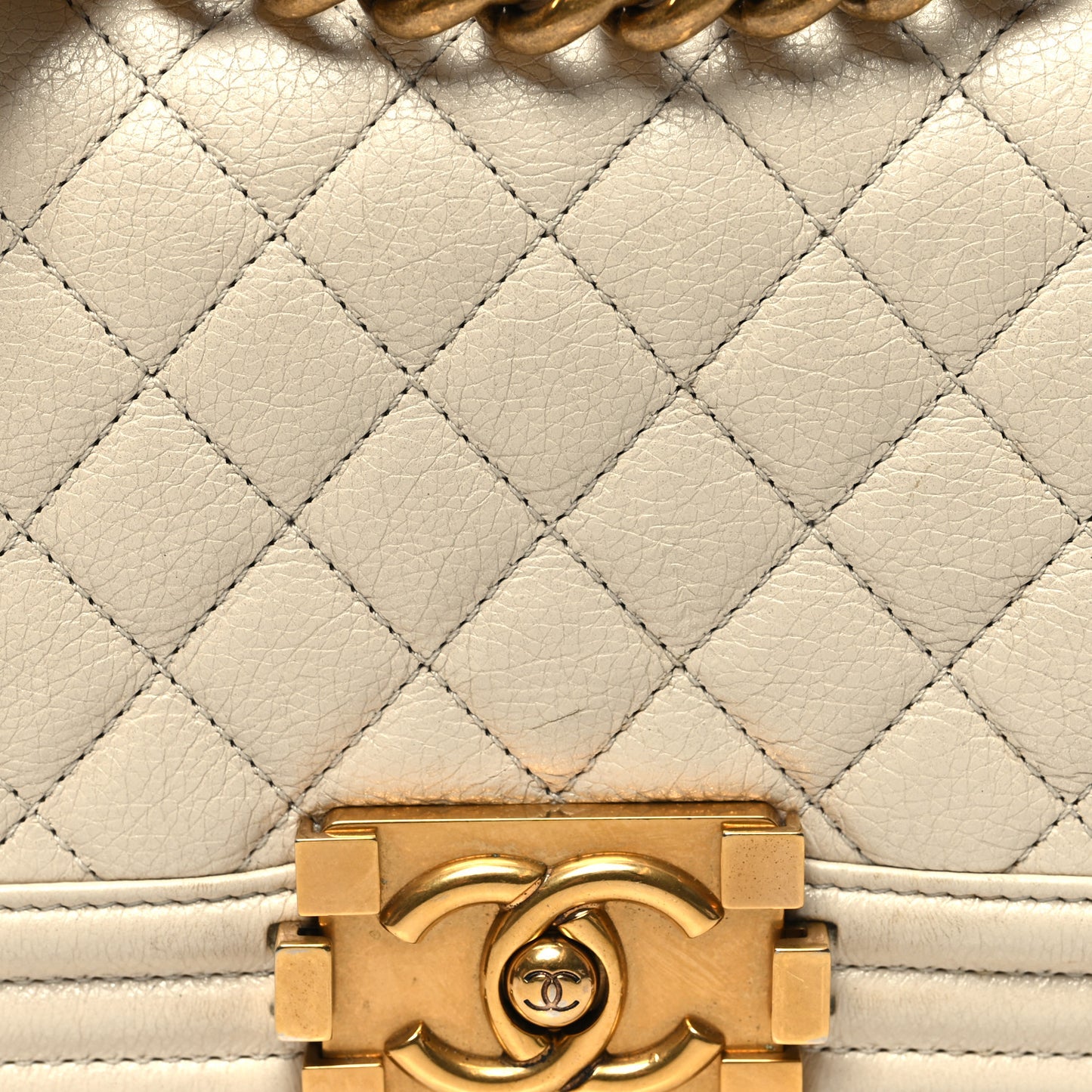Grained Calfskin Quilted Small Boy Flap White