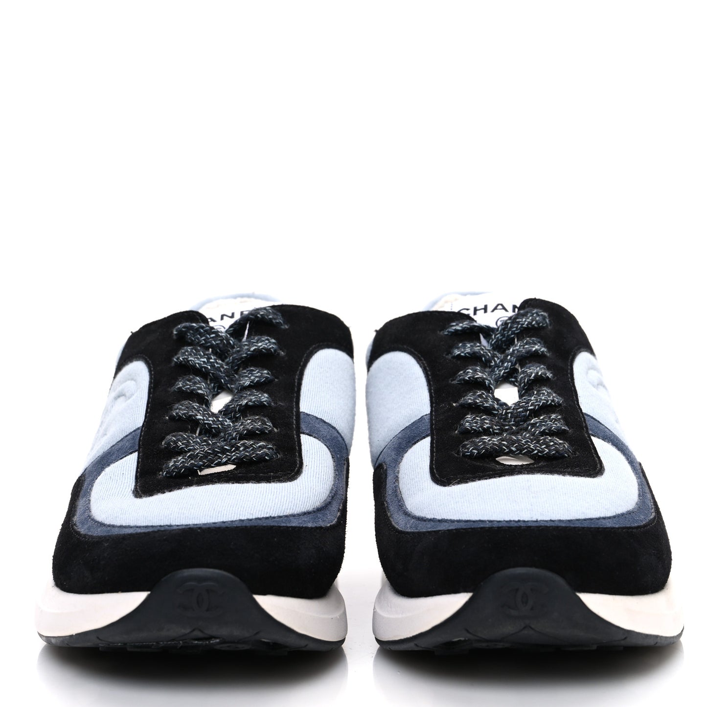 Suede Calfskin Fabric CC Sneakers 39 Light Blue Black