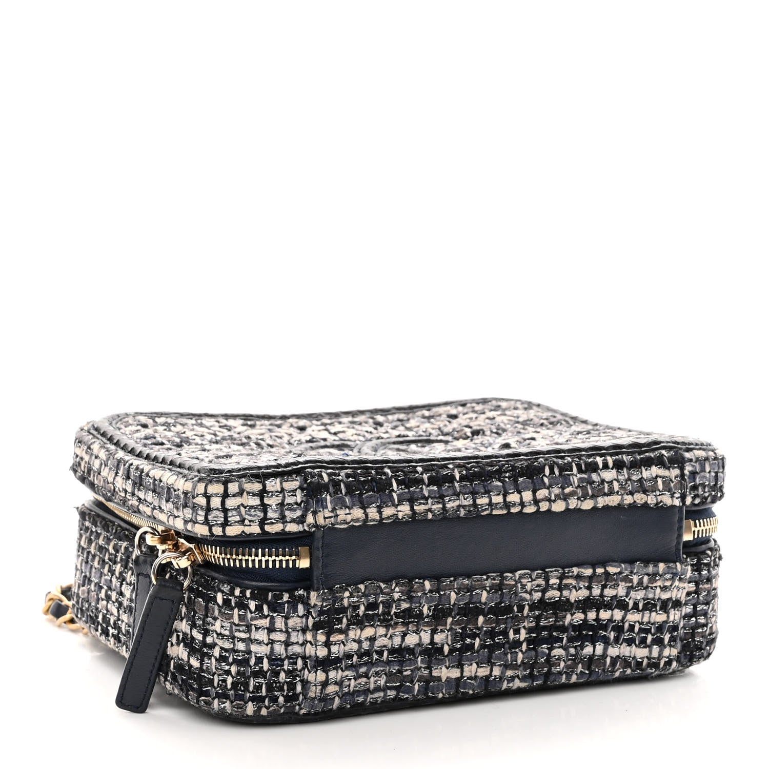 Chanel Tweed Snakeskin Quilted Medium CC Filigree Vanity Case Dark Navy 4 of 10