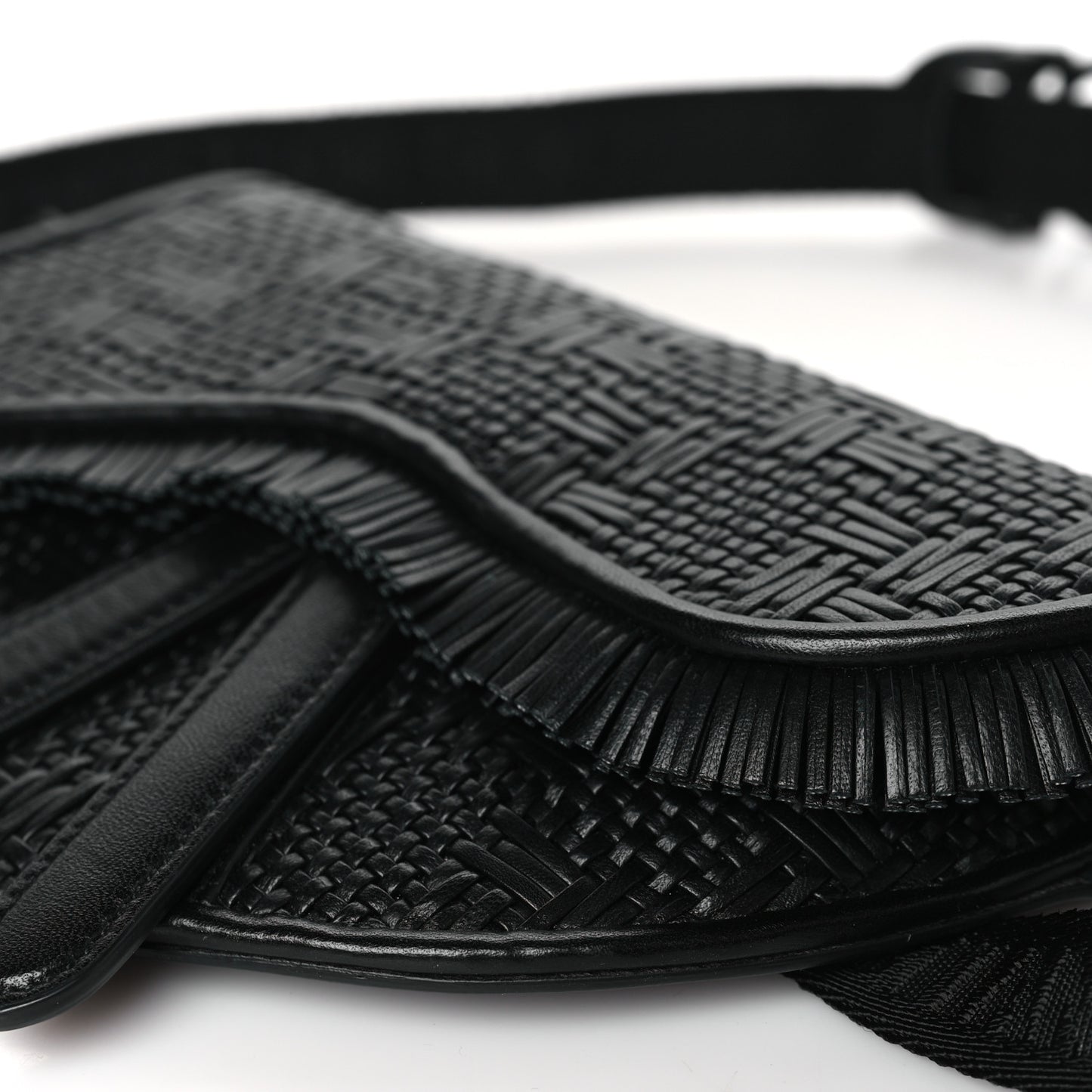 Calfskin Braided Saddle Belt Bag Black