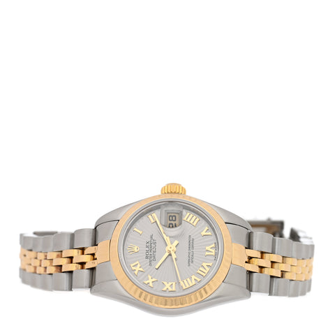 Stainless Steel 18K Yellow Gold 26mm Oyster Perpetual Datejust Watch Silver Sunbeam Roman 79173