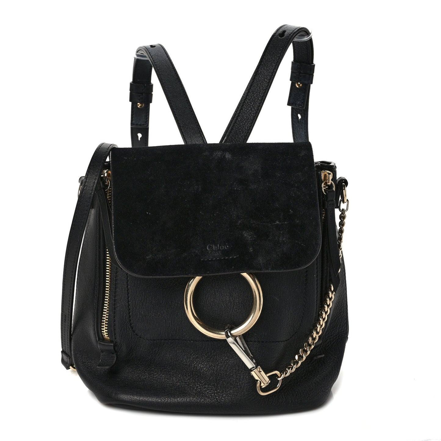 Suede Calfskin Small Faye Backpack Black