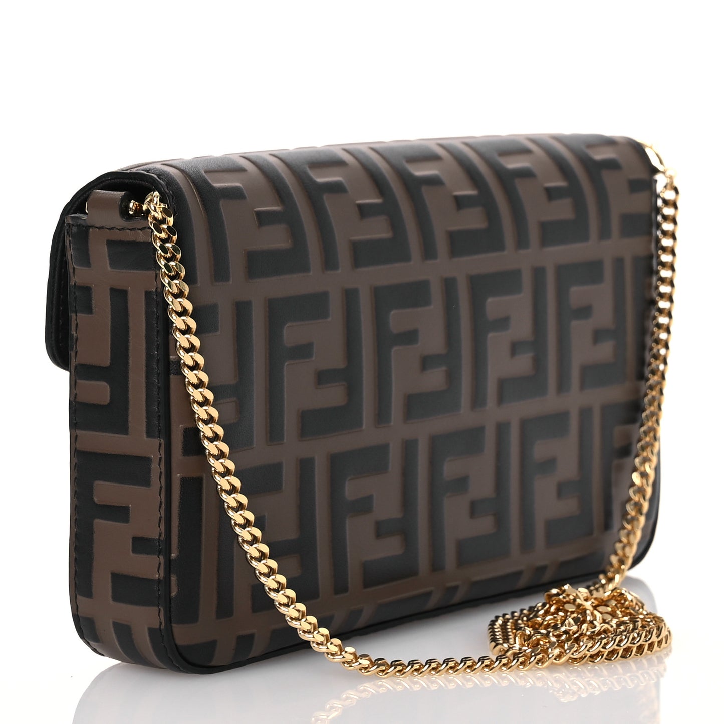 Vitello Soft F is Fendi Bi-Color FF 1974 Embossed Envelope Wallet On Chain with Pouches Maya Black