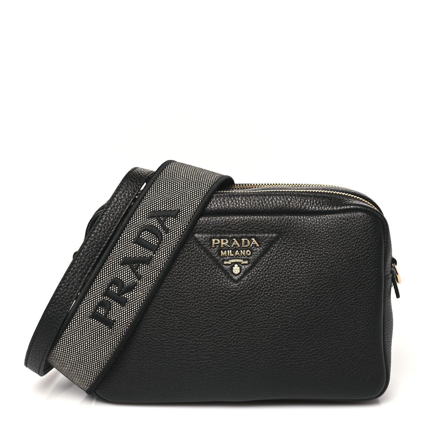 Prada Vitello Daino Soft Medium Double Zip Shoulder Bag Black