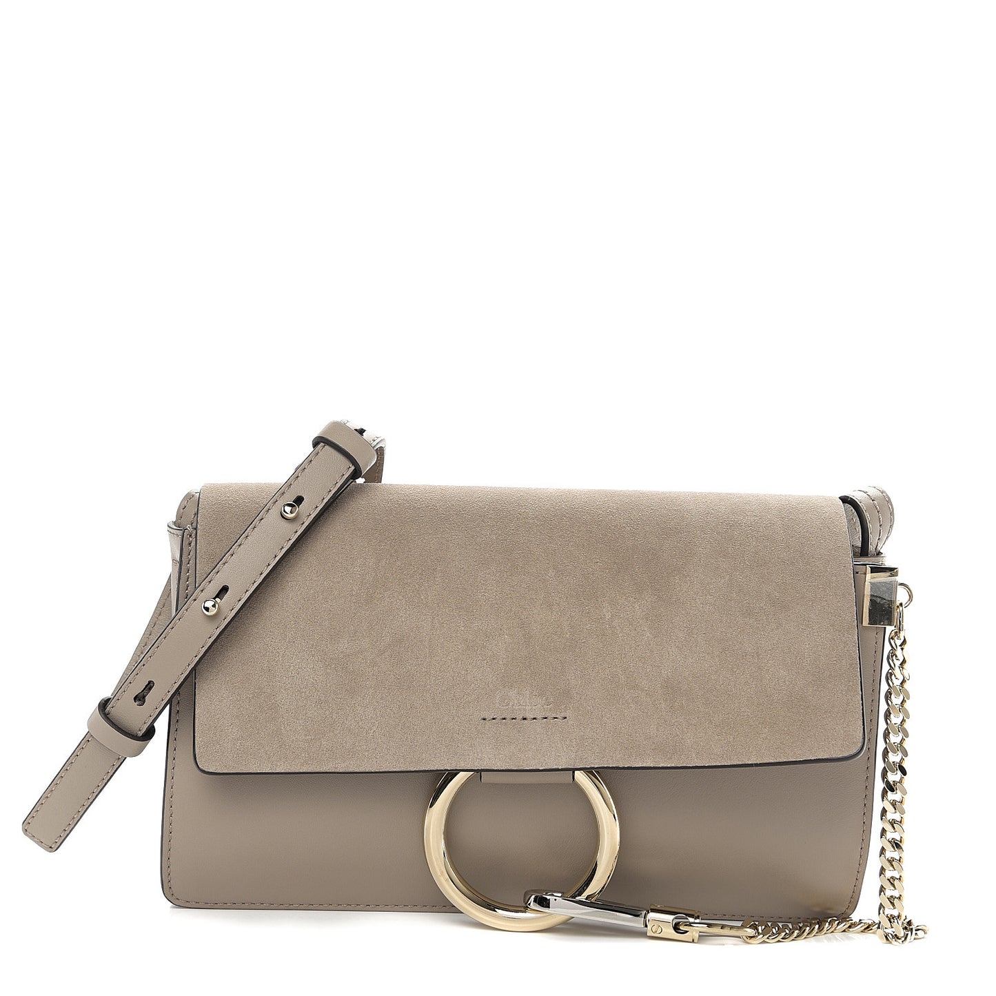Suede Calfskin Small Faye Shoulder Bag Motty Grey