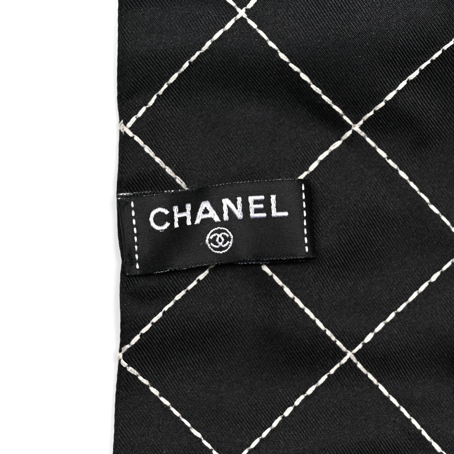 Silk Embroidered CC Bandeau Scarf Black White