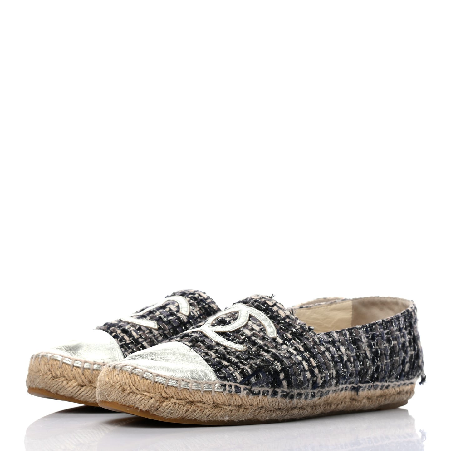 Metallic Tweed Lambskin CC Espadrilles 40 Blue Black Silver