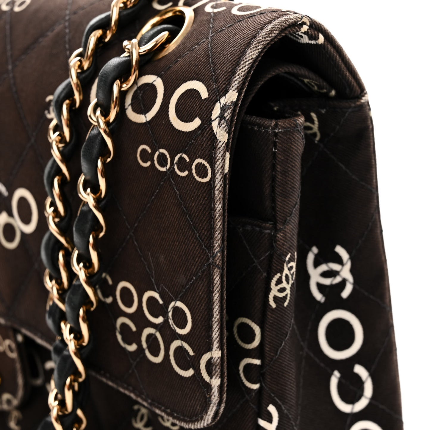 Canvas Coco Printed Quilted Medium Double Flap Black White