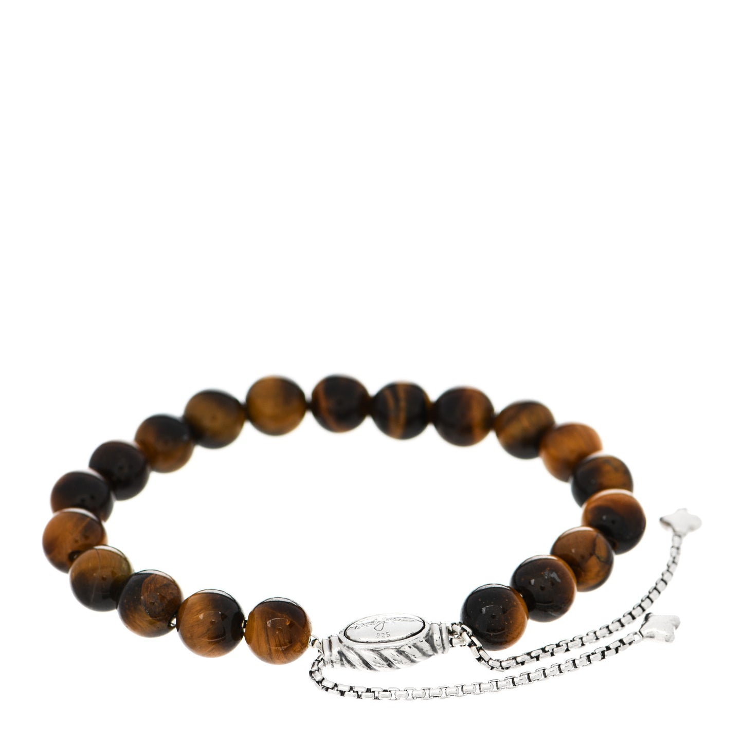 Sterling Silver Tiger's Eye 8mm Spiritual Beads Adjustable Bracelet