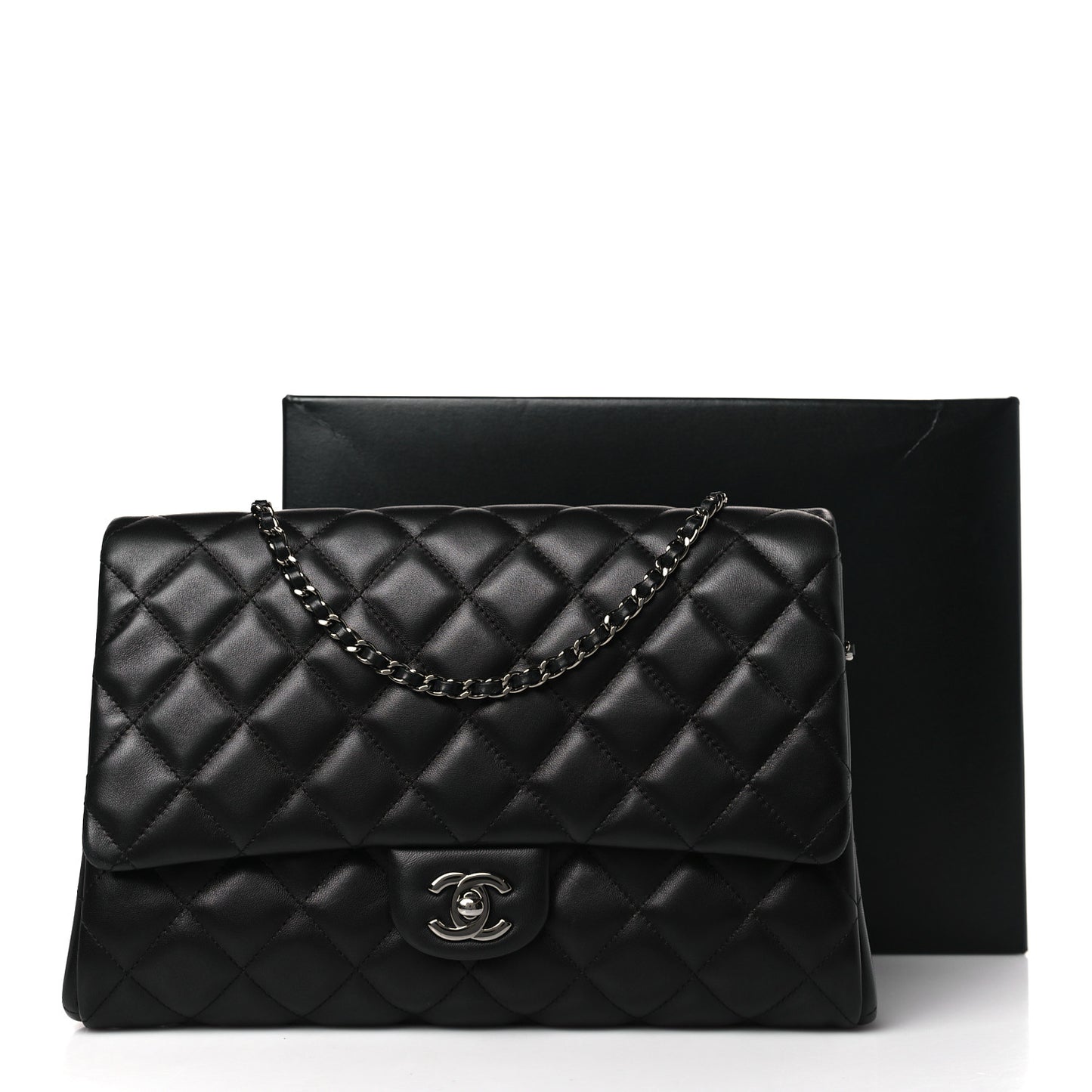 Lambskin Quilted Clutch with Chain Flap Black