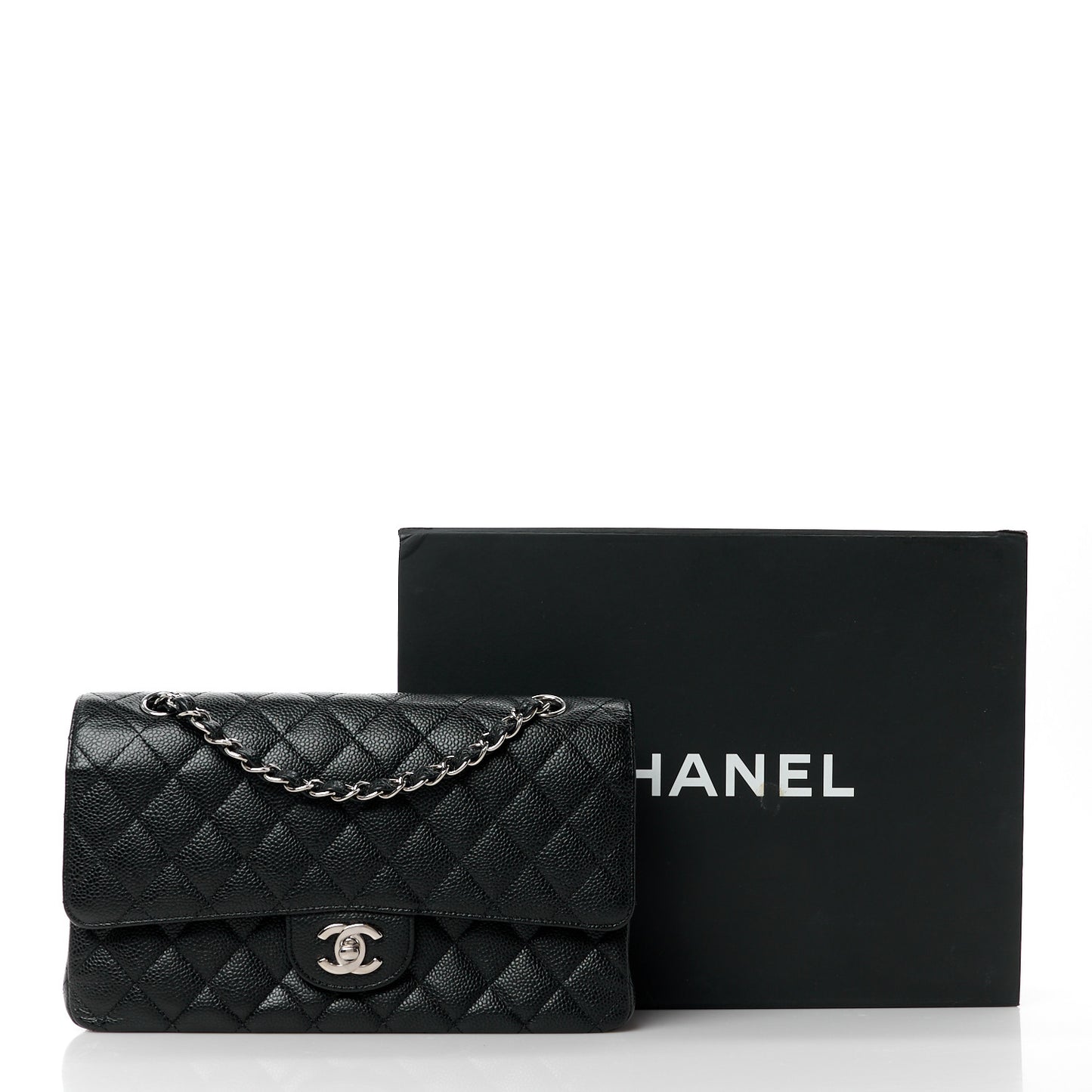 Caviar Quilted Medium Double Flap Black