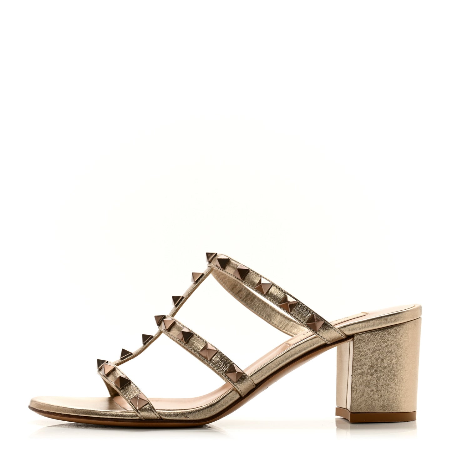 Metallic Calfskin Rockstud 60mm Caged Slide Sandals 37 Skin