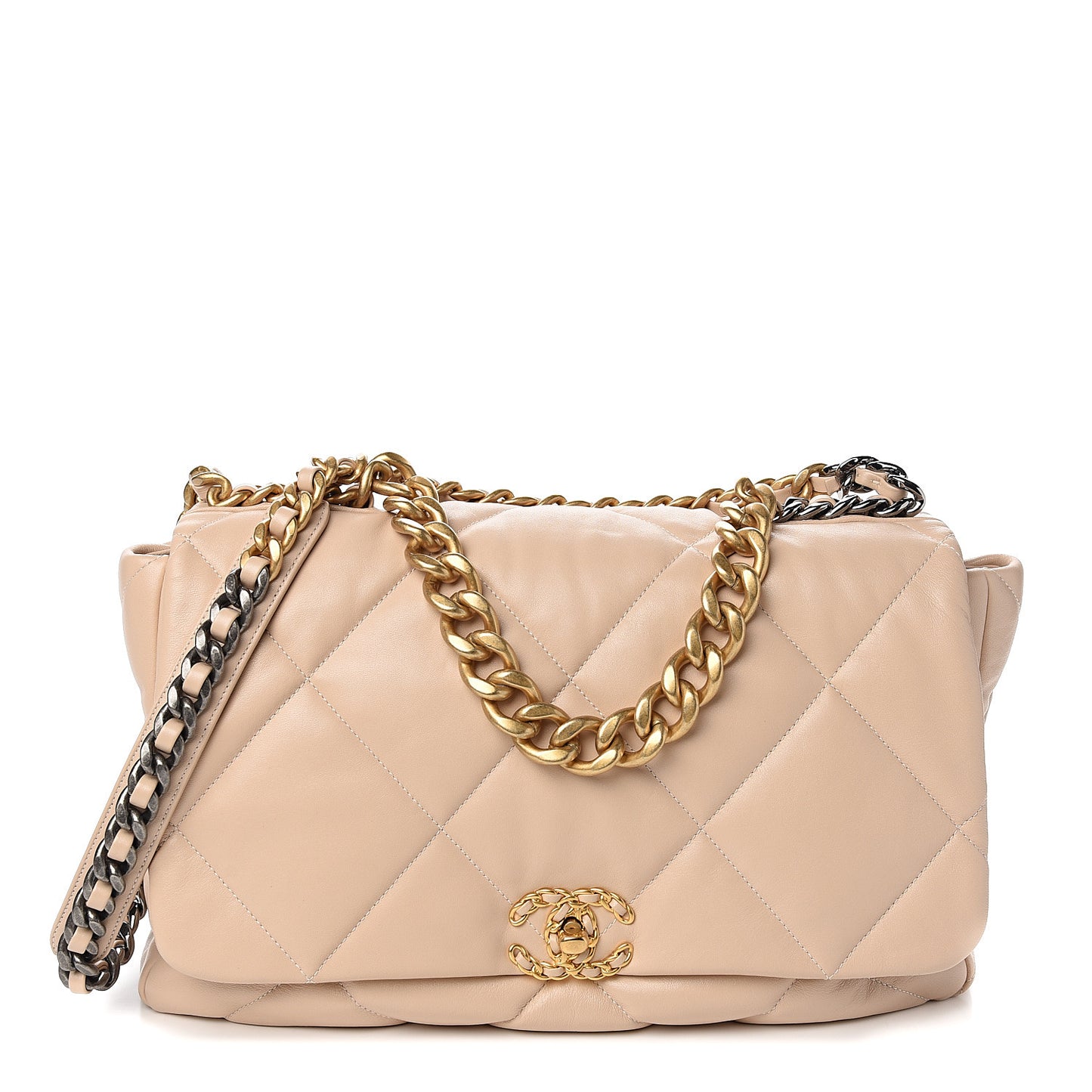 Lambskin Quilted Maxi 19 Flap Light Beige