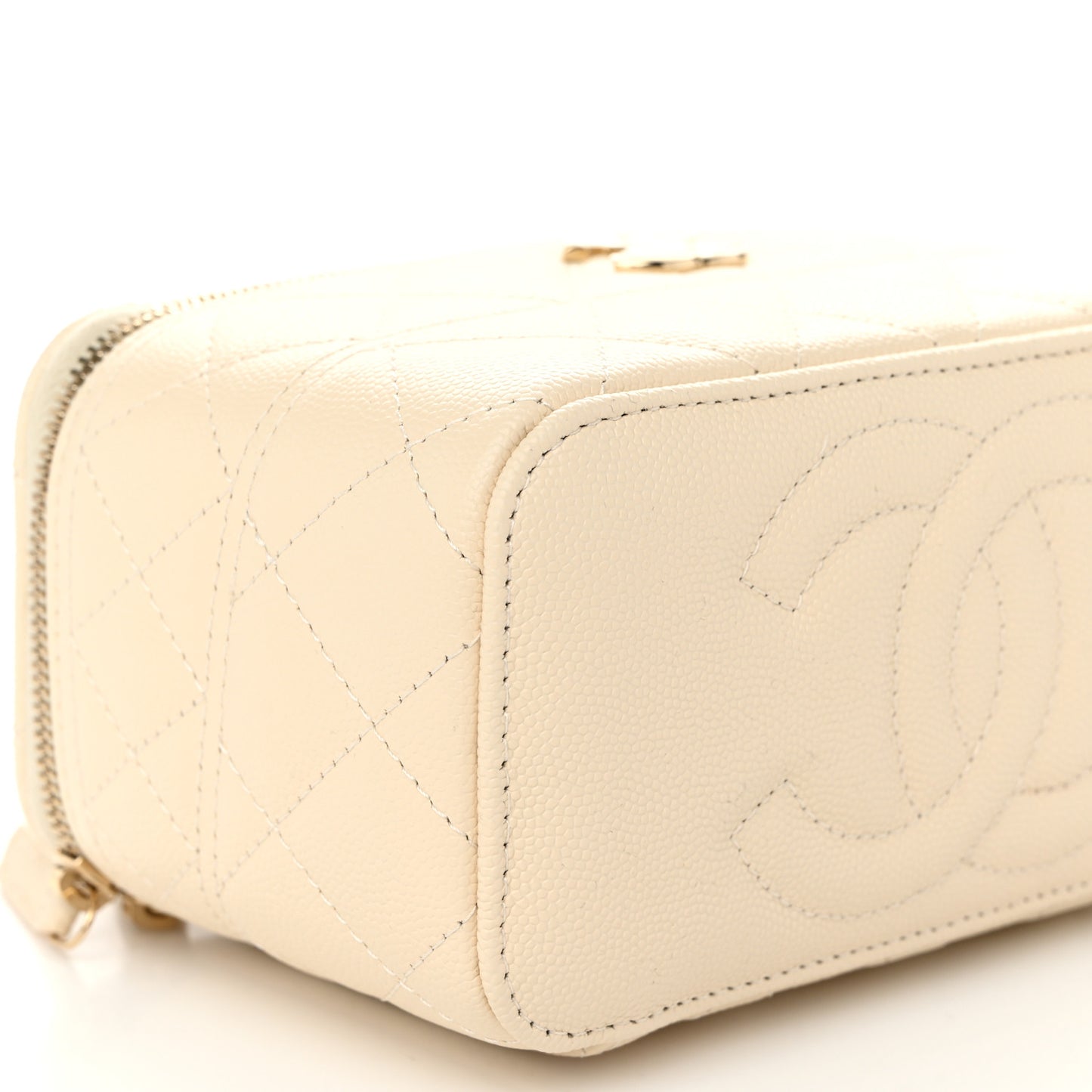 Caviar Quilted Trendy Handle Mini Vanity Ecru