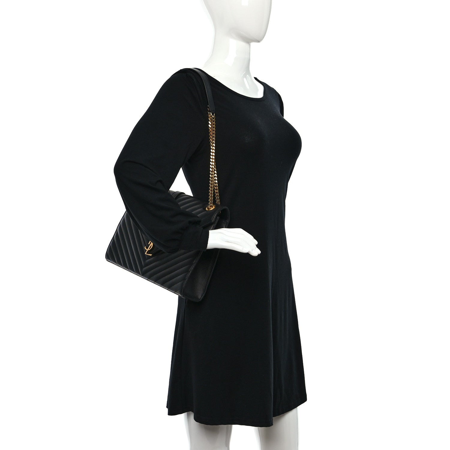 Saint Laurent Grain De Poudre Matelasse Chevron Large Monogram Satchel Black 3 of 9