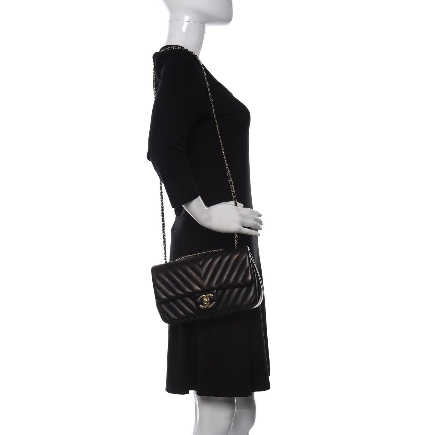 Lambskin Chevron Quilted Mini Rectangular Flap Black