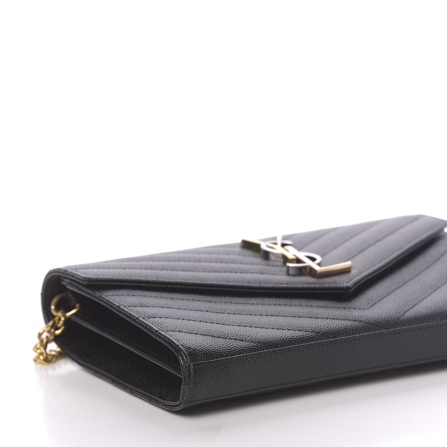Grain De Poudre Matelasse Chevron Tri-Metal Monogram Chain Wallet Black