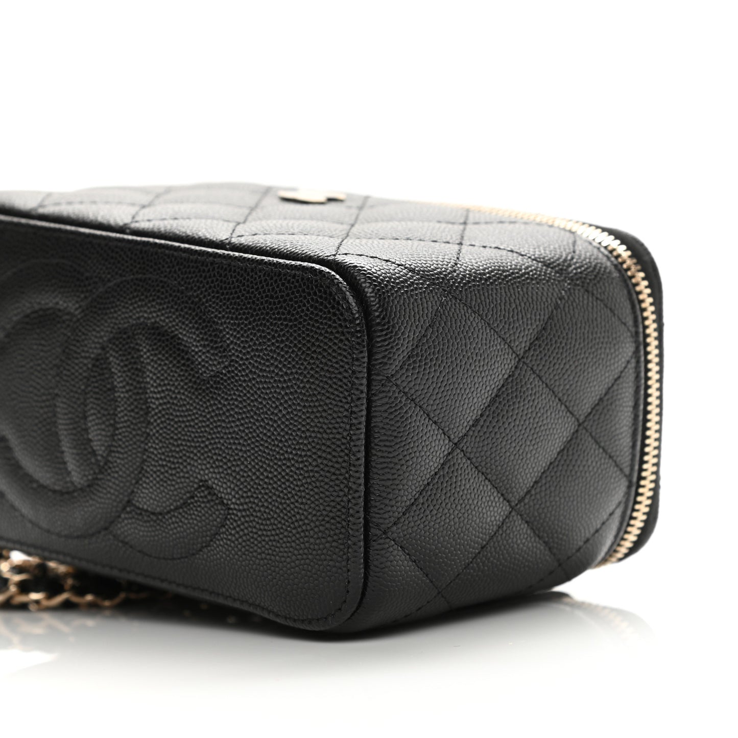 Caviar Quilted Small Vanity Case With Chain Black