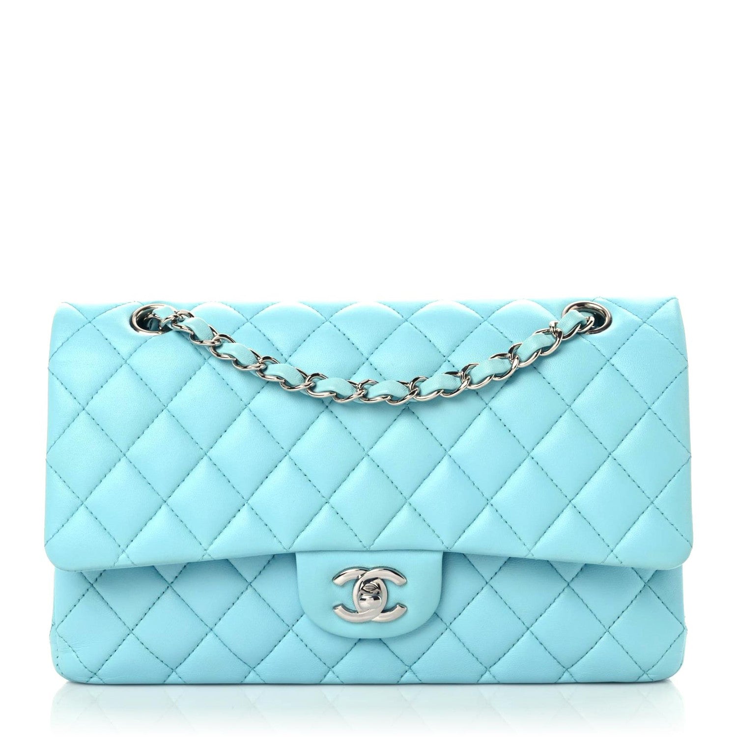 Chanel Lambskin Quilted Medium Double Flap Neon Blue 1 of 11