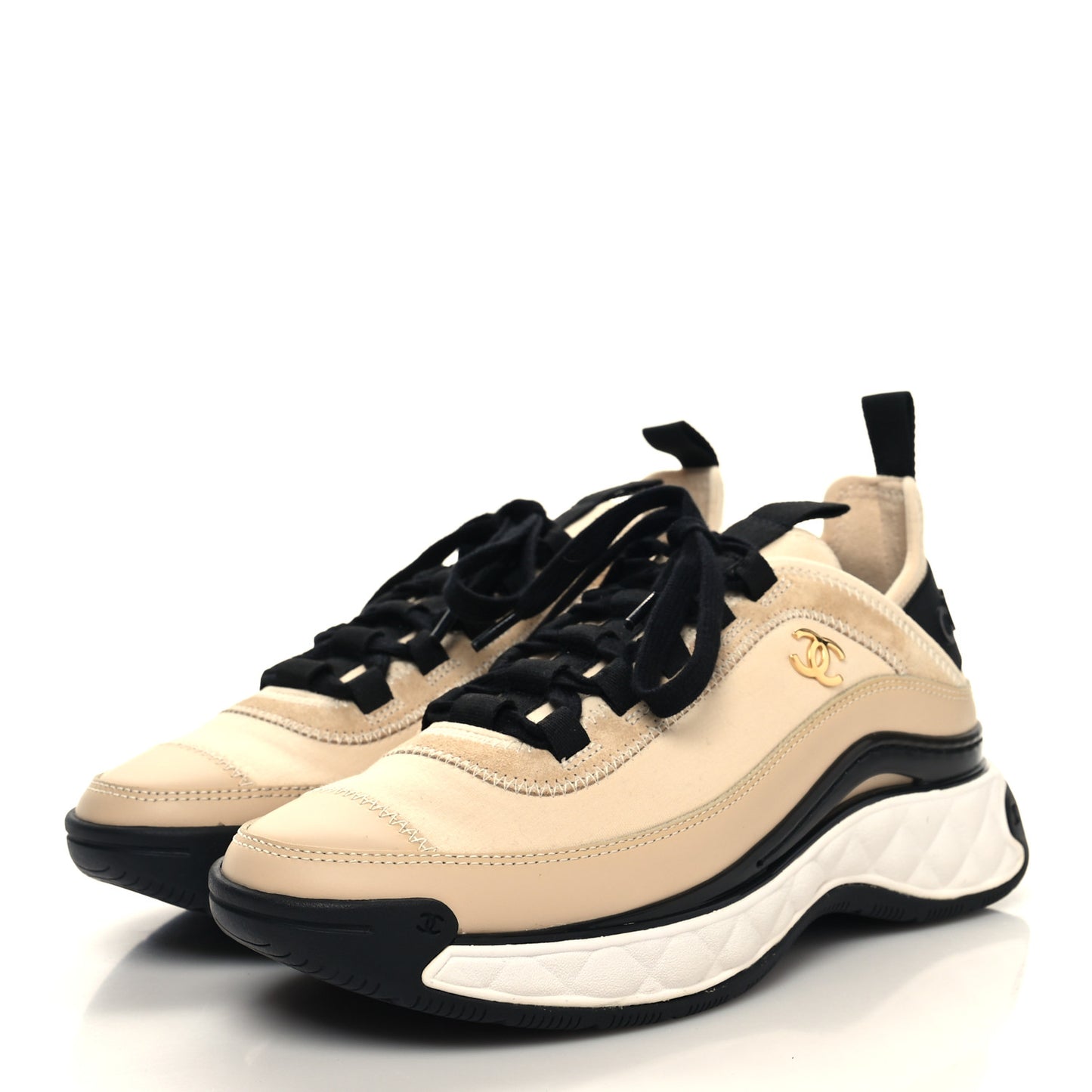 Velvet Calfskin Mixed Fibers CC Sneakers 36 Beige