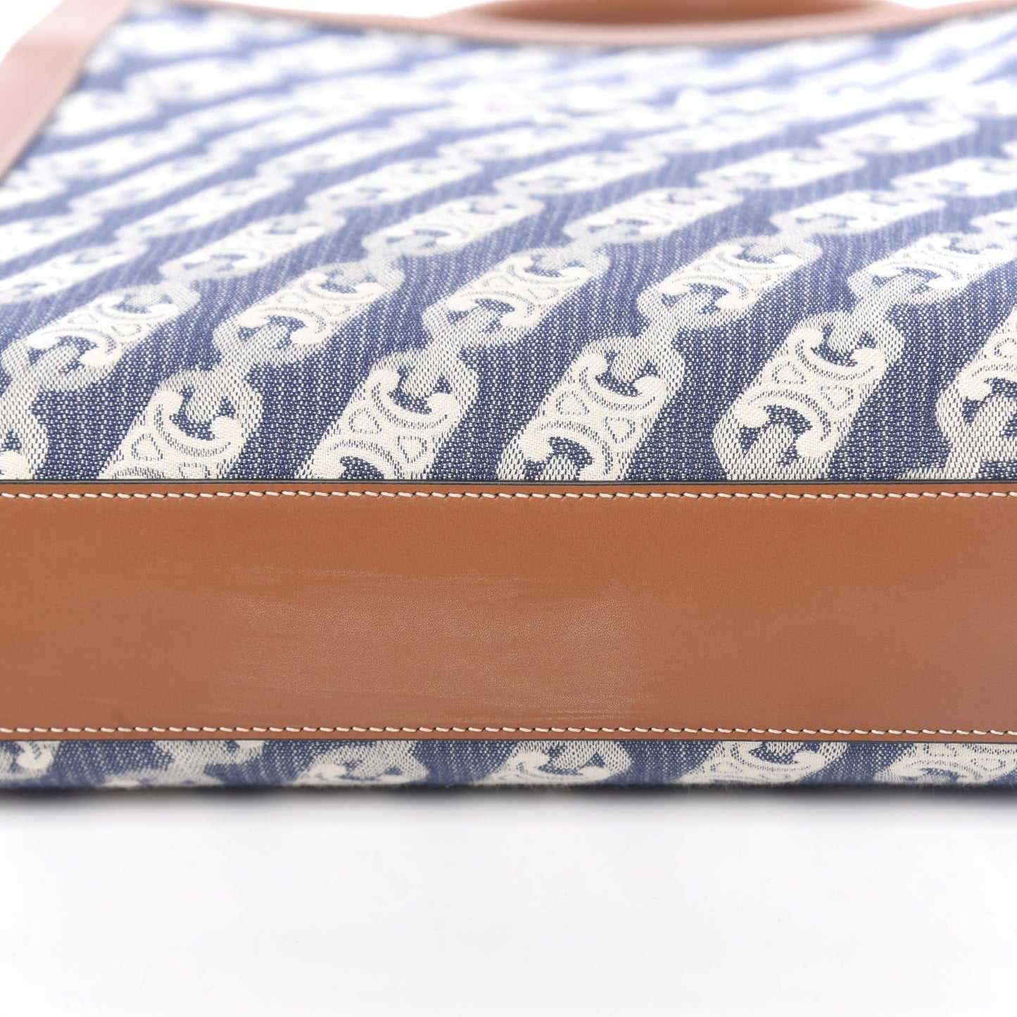 Maillon Triomphe Canvas Calfskin Small Vertical Cabas Navy Tan