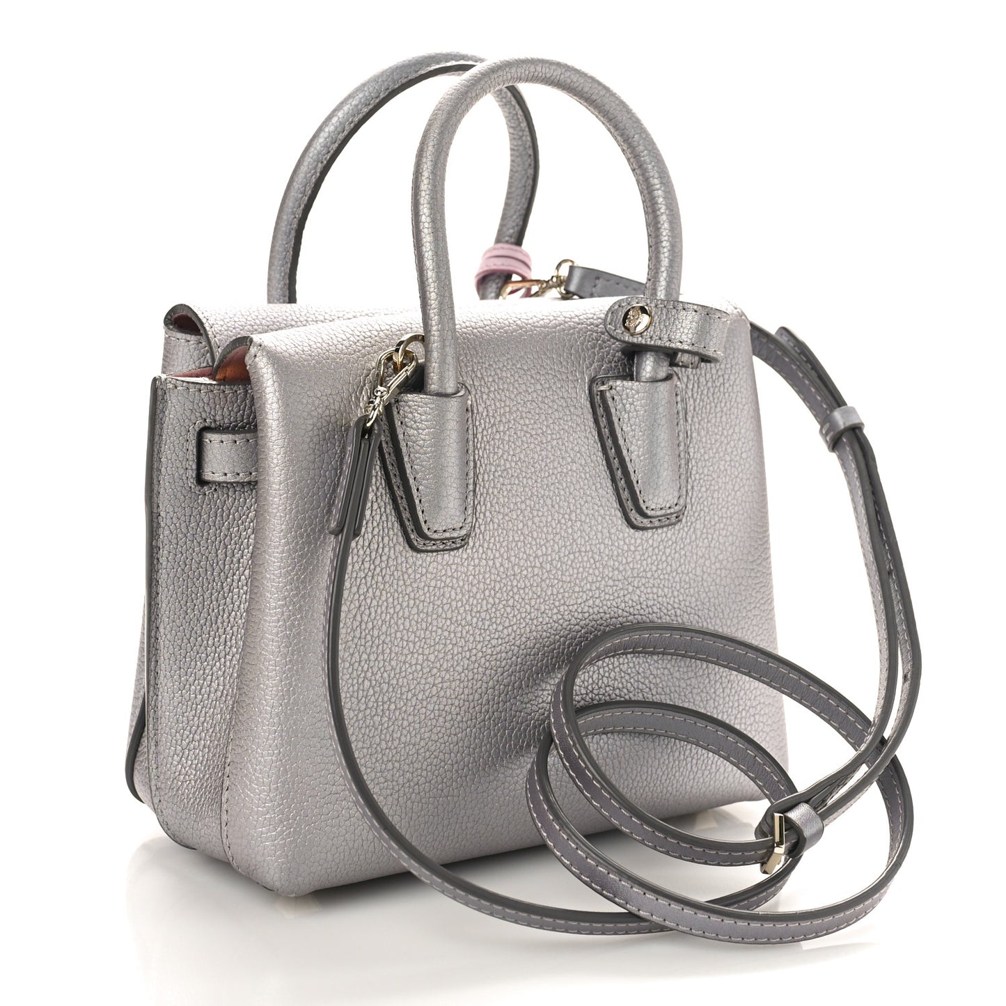 Metallic Grained Calfskin Mini Milla Tote Spike Silver