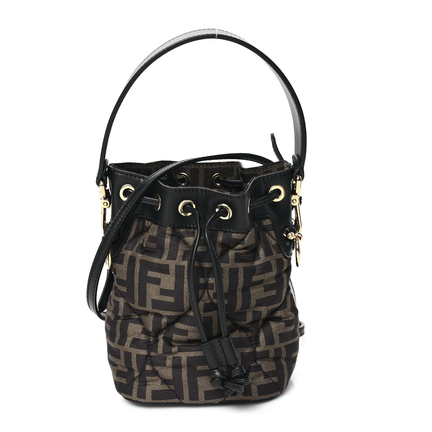 Silk Vitello King FF 1974 Quilted Mini Mon Tresor Bucket Bag Tobacco Moro